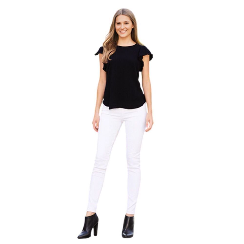 Kate Spade Broom Street Black Flutter Fringe Sleeve Top Size S